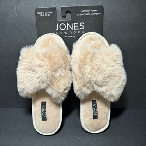 Jones New York Cream Faux Fur Slippers